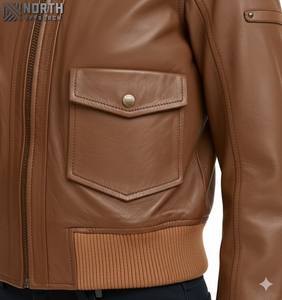 แจ็กเก็ตหนัง Nappa แกะหรูหราสำหรับผู้หญิงฤดูใบไม้ร่วงฤดูหนาวมีซิปกระเป๋าด้านหน้าระบายอากาศปรับแต่งได้ - Product Image 5