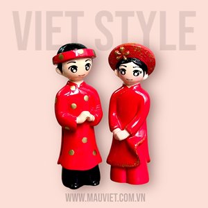 Statue décorative en polyrésine d'usine de style Viet en gros-Couple de mariés portant des Ao Dai vietnamiens - Product Image 6
