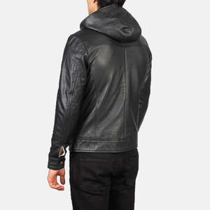 Baston Genuine <b>Sheepskin</b> Leather Bomber <b>Jacket</b> in Black with Hood Zippered Reversible Water-Proof XS Size for Autumn Season - Product Image 5