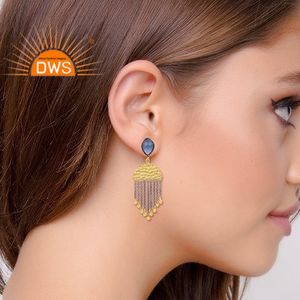 ต่างหูระย้าพลอยคาลซิโดนีสีฟ้าพลังน้ำดีไซน์ทำด้วยมือล่าสุดเครื่องประดับแฟชั่น - Product Image 2