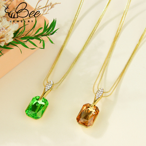 Parures de bijoux pour femmes avec grandes boucles d'oreilles pendantes en cristal carré, ensembles de colliers en pierre naturelle en or 14 carats pour femmes - Product Image 2