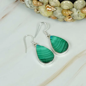 Pendientes de malaquita verde hechos a mano Plata de Ley 925 forma de pera piedra preciosa elegante estilo Punk joyería regalo de cumpleaños al por mayor - Product Image 3