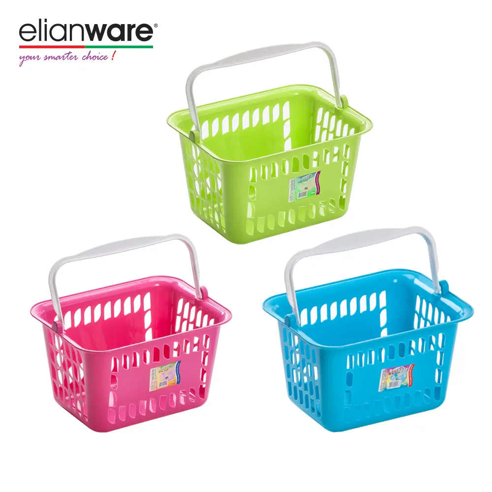 Elianwareプラスチック無料ショッピング/ピクニック/ランドリー (S) ハンドル付き収納バスケット