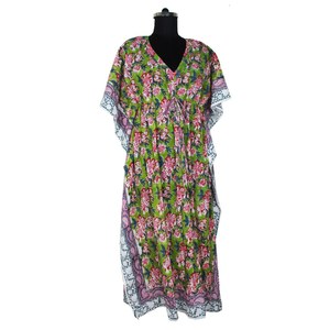 2025 New Lady Long Kaftan Dubai Abaya Dress Bloque de mano de alta calidad Impreso Diseño floral Kaftan Tamaño libre Kaftan en color de moda - Product Image 6