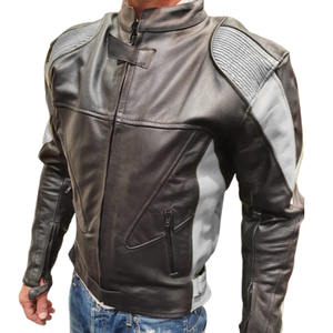 Venta caliente Racing chaqueta de cuero de vaca genuino para hombres motociclismo de invierno con protecciones Color negro/gris - Product Image 4