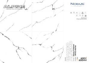 Mármol blanco de Carrara, azulejos de porcelana de 600x600mm, acabado brillante, estilo clásico moderno para baño, grado AAA, directo de fábrica indio - Product Image 3