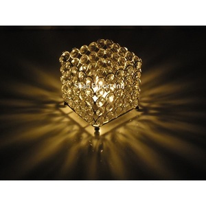 Portavelas votivo con cuentas de cristal cuadrado, centro de mesa de lujo para fiestas de boda, decoraciones de luces de alta calidad - Product Image 1