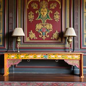 Asian Style Wood Console <b>Table</b> with <b>Mirrored</b> Feature for Home & Hotel Living Room Furniture with Storage for Decoration - Product Image 3