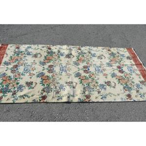 Alfombra turca de piel de lana hecha a mano clásica Beige de 3,7x7,9 pies, diseño de retazos Rectangular para sala de estar, dormitorio, pasillo, látex - Product Image 3