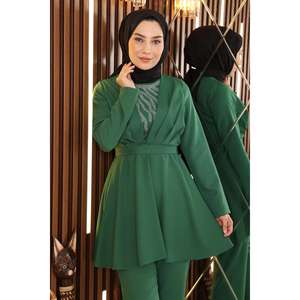 Ensemble décontracté avec ceinture en pierre émeraude 87905, hauts à manches longues col rond, longueur midi, taille XL, tissu 100% polyester - Product Image 2