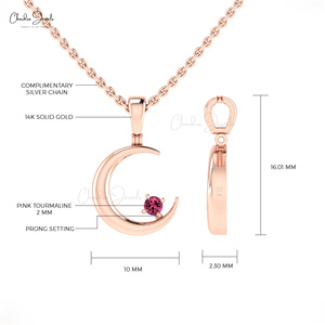 Nouvelle Arrivée 14K Or Fine Jewelry 2mm Rose Tourmaline Gemme Pendentif et Charme De L'Inde Direct Grossiste Fourniture - Product Image 4