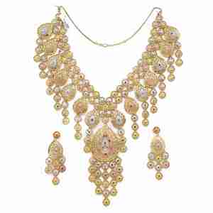 Ensemble de colliers à chaîne en boîte plaqués or à 3 tons en gros avec boucles d'oreilles, matériau en laiton, bijoux de mariage - Product Image 2