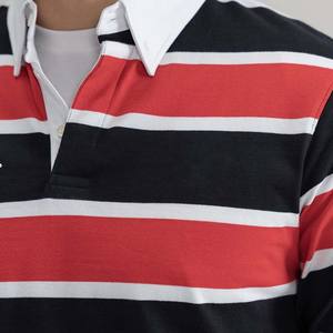 เสื้อรักบี้แขนยาวผ้าโพลีเอสเตอร์เนื้อนุ่ม คอติดกระดุม ลายทางตัดสี ผลิตจากโรงงานโดยตรง ขายดี รับสั่งทำตามแบบ - Product Image 5