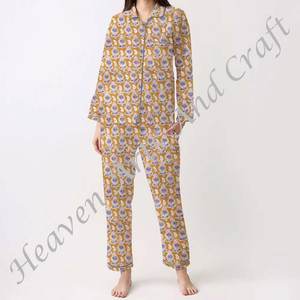 Ensemble de pyjama pour femmes 100% coton, vêtements de maison doux, ensemble de pyjama printemps/été, motif floral/CHARACTERE/Lettre/Motif/Vacances/Arbre, PJ025 - Product Image 5