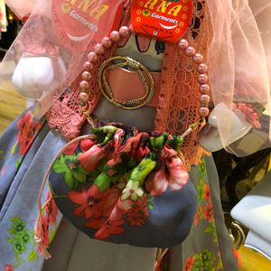 Vestido de Fiesta de Algodón Estampado Verde/Rosa para Niña, Diseño Floral, Sin Mangas, Vestido de Gala, Bolsa de Satén, Primavera - Product Image 3