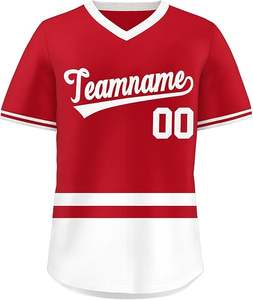 Venta al por mayor sublimación cuello en V Jersey de béisbol 100% poliéster de alta calidad de malla transpirable que absorbe la humedad de secado rápido - Product Image 1