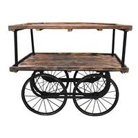 Chariot de stockage à deux étages de style ferme chariot de présentation à 2 niveaux marché d'affichage en bois de manguier servant de grand chariot chariot à 4 roues