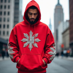 Diseño de alta calidad Street Acid Wash Vintage Screen Print Hoodie Oversized Rhinestone Hoodie Heavyweight 100% Cotton Hoodie - Product Image 6