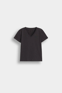 Camiseta de Cuello en V Negra para Mujer con Logotipo Personalizado, Transpirable, de Alta Calidad, Lisa, Formal, de Manga Corta, Ajustada - Product Image 4