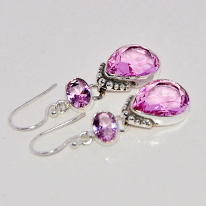 Pendientes con forma de pera de piedras preciosas de cuarzo rosa, Plata de Ley 925 hecha a mano, plata antigua étnica, regalo de estilo cristiano a la moda, esposas - Product Image 3