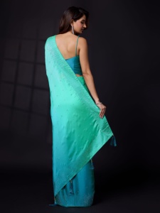 Trendmalls Femme Rangoli Soie Lourd Siroski Double Ombre Casual Mariage Saree Non Cousu Blouse Pièce (992-Bleu) Indien - Product Image 4