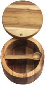 Caja de especias de madera de acacia con cuchara de madera (Caja de especias de madera de acacia de 2 compartimentos con cuchara de madera (5,9x5,9x3) - Product Image 3