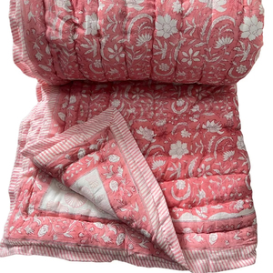 Hand Block Printed Cotton Reversible Indian Floral Print Lightweight Soft <b>Quilt</b> <b>Throw</b> Blanket Kantha Jaipuri Razai - Product Image 1