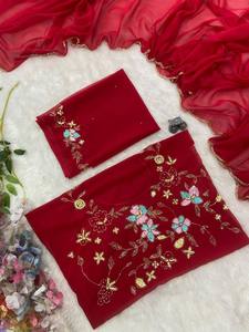 พรีเมี่ยมผ้าจอร์เจียประดับด้วยงานมือที่สวยงามพร้อมคอลเลกชั่นส่าหรีชายแดนสำหรับผู้หญิง - Product Image 3