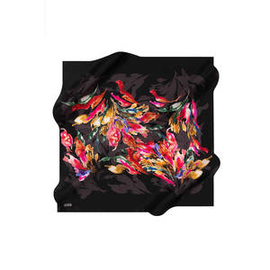 Black Cotton Floral Square Scarf with Silk Crepe Satin Finish - Product Image 1