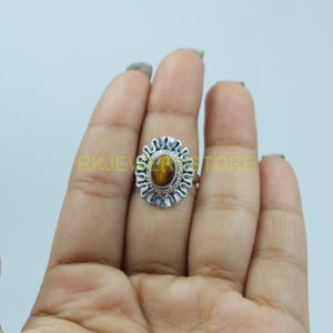 Handmade 925 Sterling <b>Silver</b> Natural Tiger Eye Gemstone <b>Ring</b> for <b>Men</b> & Women Oval Cabochon Statement <b>Ring</b> Christmas Gift - Product Image 6