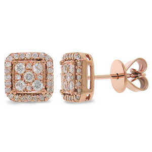 Boucles d'oreilles en or rose 14 carats avec diamant de 0,47 carat, design carré pour femmes - Product Image 1