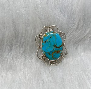 Broche turquesa azul natural, broches elegantes de diseño vintage de Plata de Ley 925 para hombres y mujeres - Product Image 3