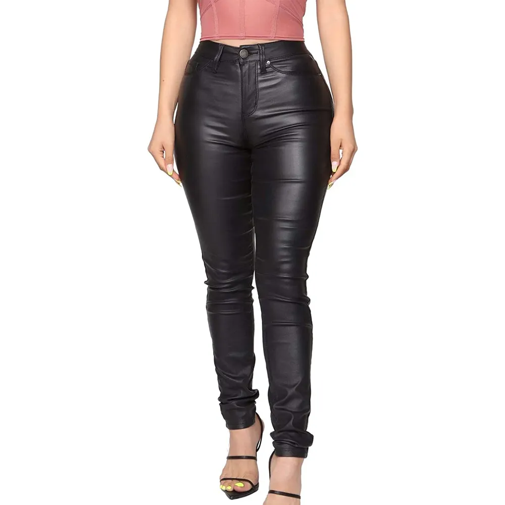 Womens High Waisted Stretch Faux Leather Pants PU Coated Legging Juniors Customize Design Leather Pants