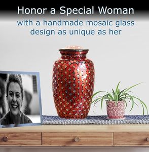 Handmade <b>Large</b> Adult Size Mosaic Glass Cremation <b>Urn</b> Individual Tiles Applied Hand Unique Funerals Beautiful Artwork Memorials - Product Image 2