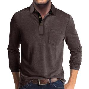 Automne hommes à manches longues solide bouton haut pull hauts à la mode printemps Jersey bas pour polos avec col rabattu - Product Image 1