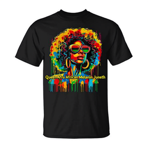 T-Shirt Queen Afro African Melanin Juneth con Design Nero Gocciolante per Uso Promozionale - Product Image 2