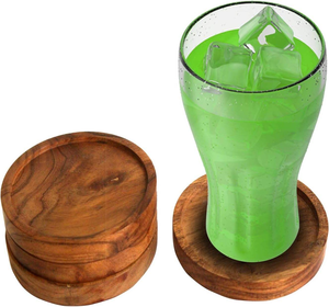 Ensemble de 4 sous-verres ronds en bois d'acacia, sous-verres en bois personnalisés pour les boissons, vente en gros - Product Image 4