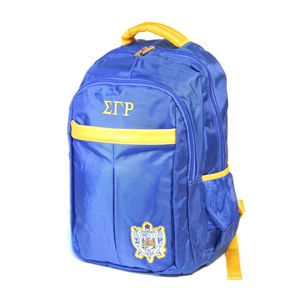 Sigma Gamma Rho Unisex <b>Backpack</b> with Letter Pattern Blue and Gold Corduroy <b>Canvas</b> Lining Zipper Closure Breathable Design - Product Image 1