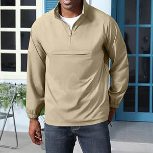 Chaqueta cortavientos con cremallera de cuarto para hombre, cuello levantado recubierto, logotipo frontal, poliéster/algodón de alta calidad - Product Image 2