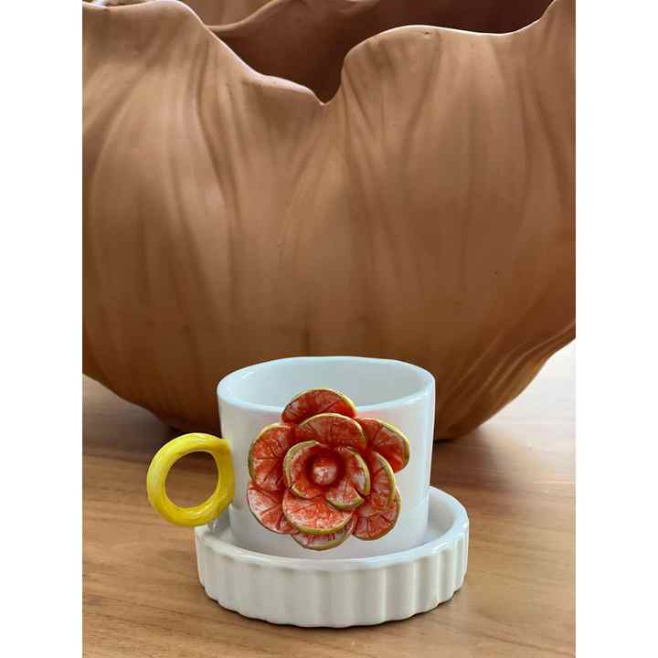 Orange Rose Cup With Mug Coaster