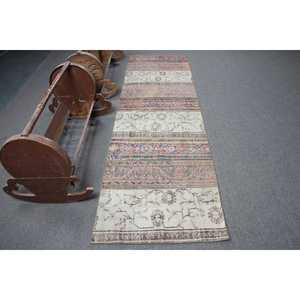 Tapis turc 2,6 x 8,9 pieds, tapis vintage rayé bleu en laine - Product Image 1