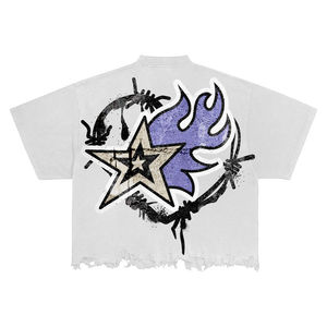 Custom Logo <b>Black</b> Crop Top Distressed Mock Neck <b>T</b> <b>Shirt</b> Boxy Loose Fit <b>T</b>-<b>shirt</b> for Wholesale - Product Image 4