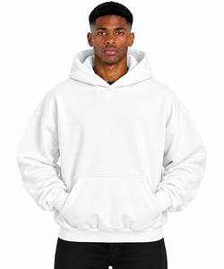 Sweat à capuche AURA d'hiver de haute qualité, blanc, style streetwear, coupe oversize, 80% coton 20% polyester, avec poche, longueur courte, tissé pour homme - Product Image 1