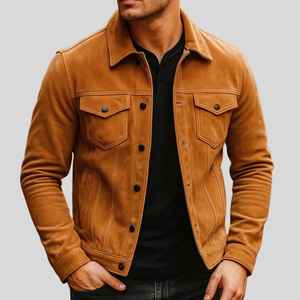 Veste d'hiver pour homme de haute qualité, en cuir de vache véritable, daim de mouton, avec fermeture éclair, style formel, tissu en laine - Product Image 1
