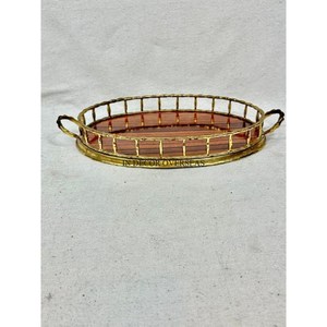 Top Selling Best Quality Clear <b>Mirror</b> Made Oval Shape Serving <b>Tray</b> <b>With</b> Gold Plated Metal Frame And Handle In Impressive Price - Product Image 1