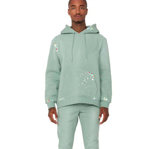 Ensemble jogging en molleton vert uni pour homme, mélange de coton, décontracté, antibactérien, survêtement deux pièces, logo personnalisé, streetwear - Product Image 2