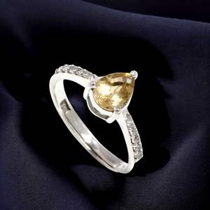 Anillo fino clásico de Plata de Ley 925 con piedra preciosa de corte citrino pera para bodas compromiso aniversario o fiestas de regalo - Product Image 3