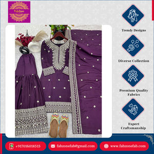 <b>Top</b> Quality Elegant Heavy Embroidery <b>Sequence</b> Work New Chinnon Silk Ready to Wear Fully Stitched Sharara Kurti Set With Dupatta - Product Image 3