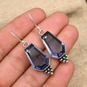 Pendientes colgantes de plata de ley 925, forma elegante fantástica, joyería de piedras preciosas de cuarzo iolita, Diamante de perla para fiestas de baile de moda - Product Image 1