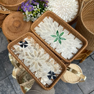 Bandeja rectangular de ratán lacado de Vietnam, tejida a mano con Incrustaciones de nácar para un servicio y decoración elegantes - Product Image 2